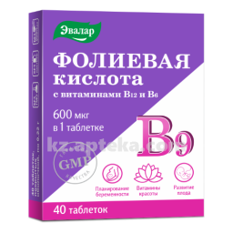 Купить ФОЛИЕВАЯ КИСЛОТА С ВИТАМИНАМИ В12 И В6 N40 ТАБЛ ЭВАЛАР цена